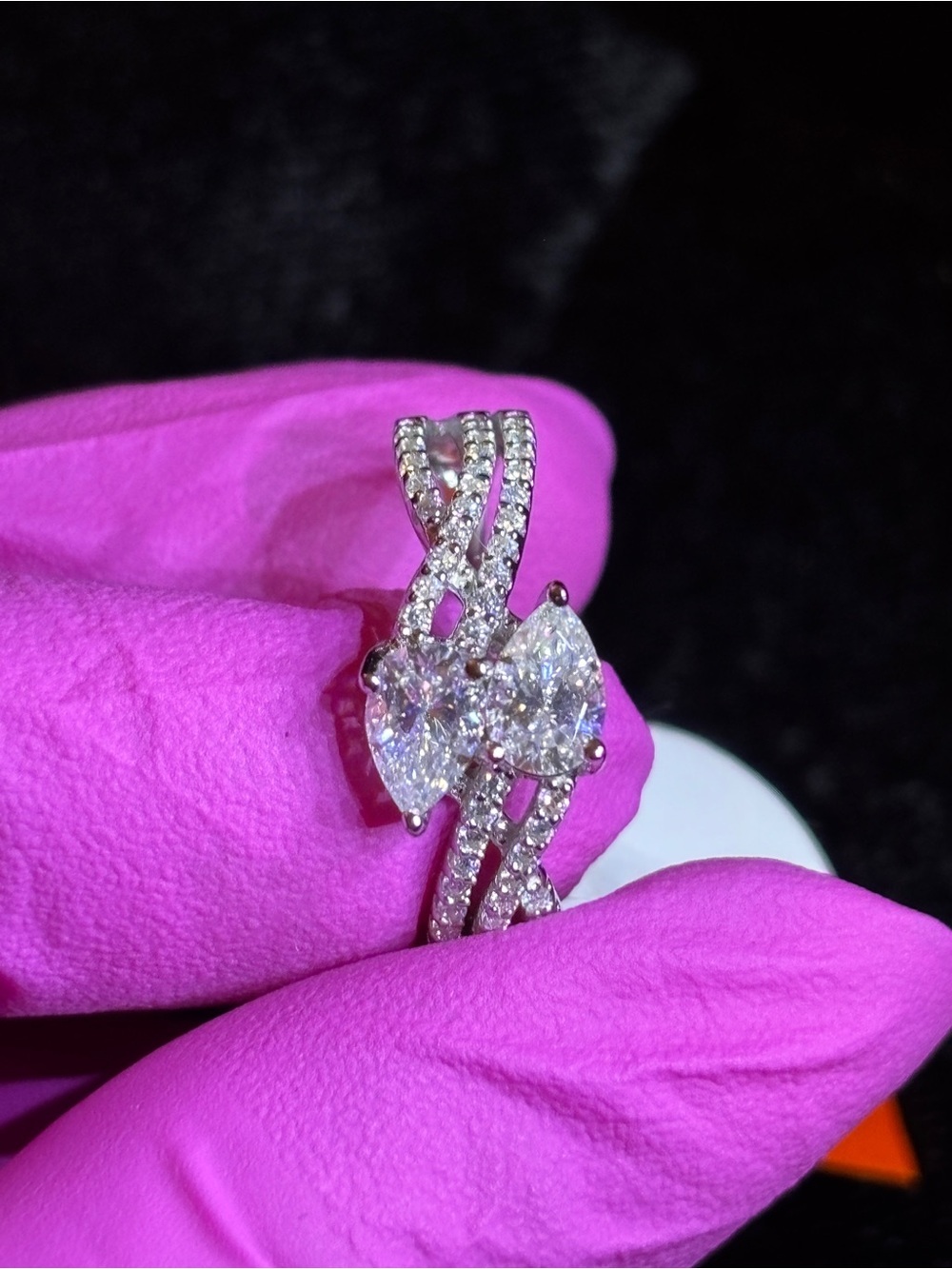.925 Sterling Silver 1ct. VVS Moissanite Toi et Moi Style Pear-Cut Ring Size 6 - Picture 5 of 13
